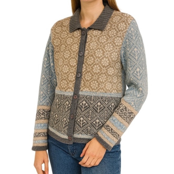 LL BEAN Fair Isle Button Front Wool Cardigan - Picture 4 of 4